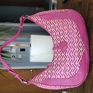 Via Spiga 90's Vintage Crescent Hot Barbie Pink Fushia Logo Hobo Shoulder Bag